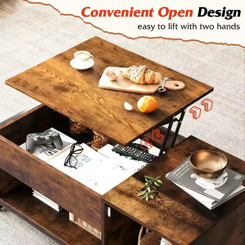 Coffee Table, 41.7 Lift Top Coffee Table with Storage Cabinet and Hidden Compartment, Wood Center Table for Living Room