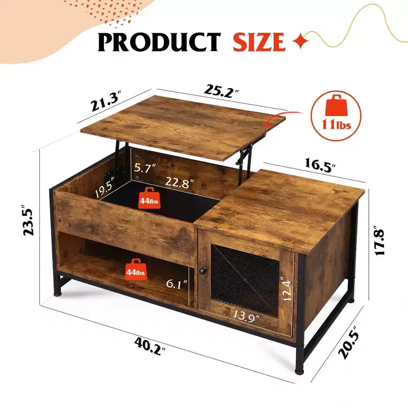 Coffee Table, 41.7 Lift Top Coffee Table with Storage Cabinet and Hidden Compartment, Wood Center Table for Living Room