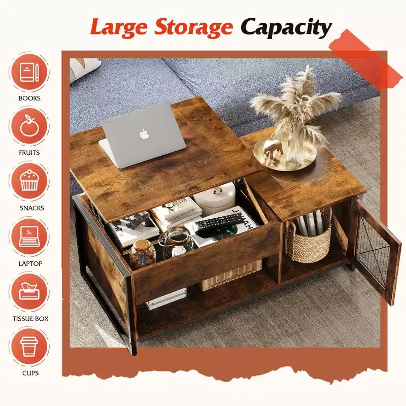 Coffee Table, 41.7 Lift Top Coffee Table with Storage Cabinet and Hidden Compartment, Wood Center Table for Living Room