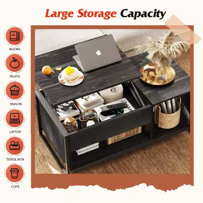 Coffee Table, 41.7 Lift Top Coffee Table with Storage Cabinet and Hidden Compartment, Wood Center Table for Living Room