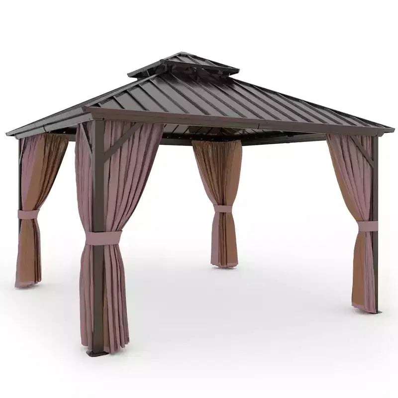 EAGLE PEAK Aluminum Frame with Steel Double Roof Hardtop Gazebo, Brown
