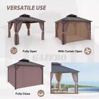 EAGLE PEAK Aluminum Frame with Steel Double Roof Hardtop Gazebo, Brown