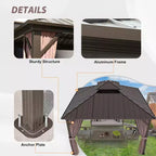EAGLE PEAK Aluminum Frame with Steel Double Roof Hardtop Gazebo, Brown