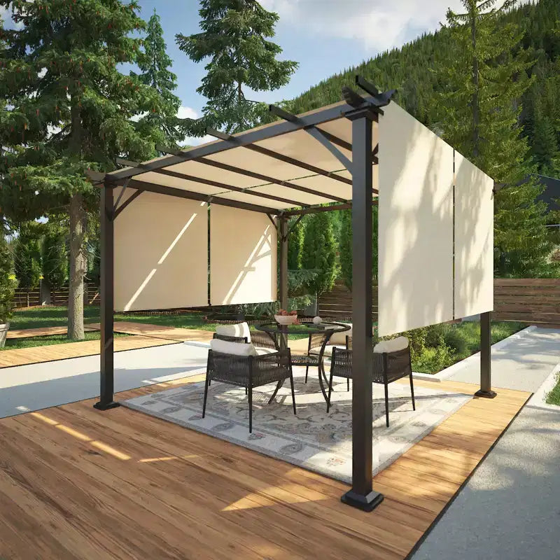 EAGLE PEAK 10'x10' Outdoor Pergola with Retractable Sunshade Canopy, Beige