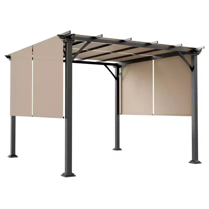 EAGLE PEAK 10'x10' Outdoor Pergola with Retractable Sunshade Canopy, Beige