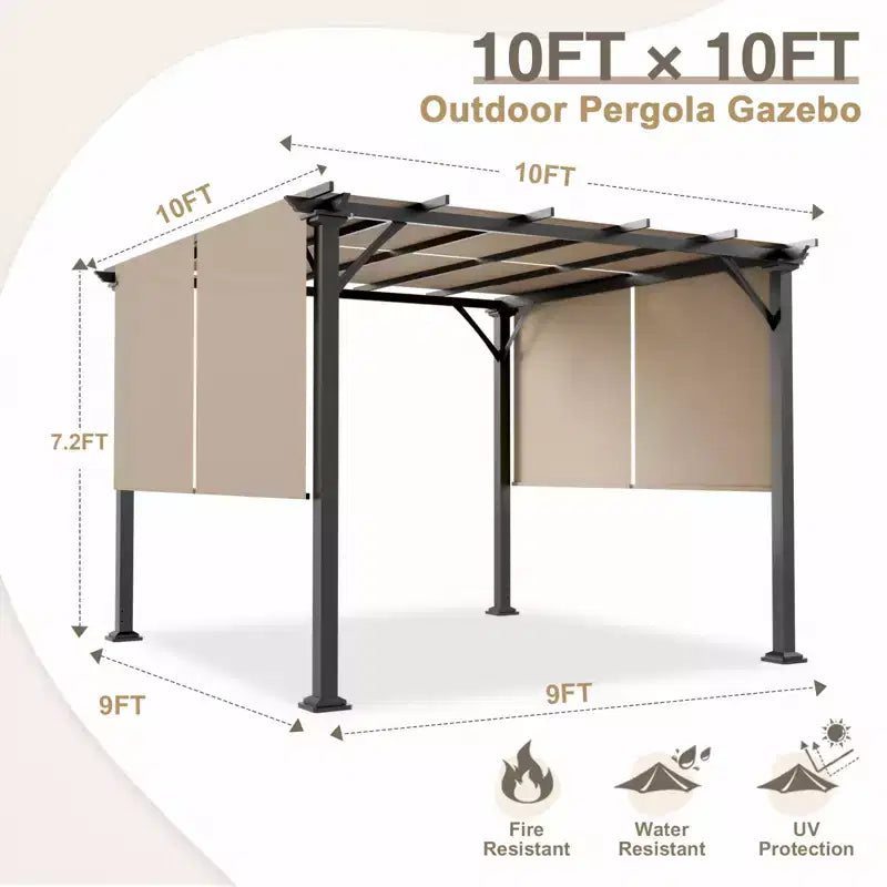 EAGLE PEAK 10'x10' Outdoor Pergola with Retractable Sunshade Canopy, Beige