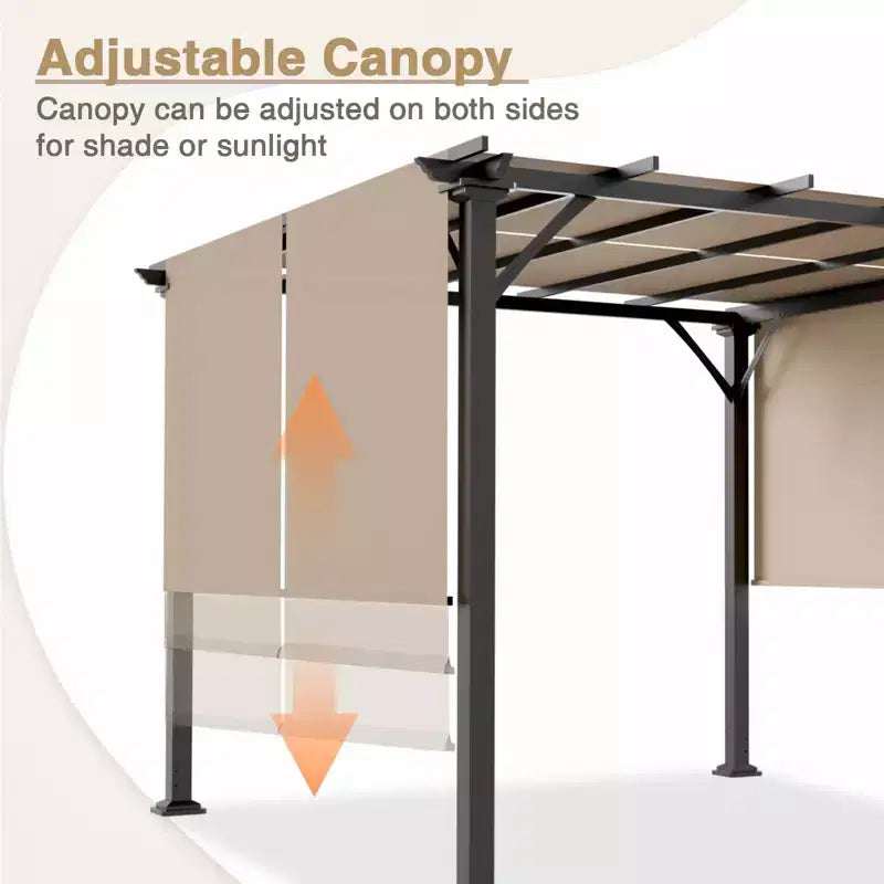 EAGLE PEAK 10'x10' Outdoor Pergola with Retractable Sunshade Canopy, Beige