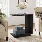 Tribesigns C-Shaped End Table with 2-Tier Storage Shelves
