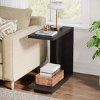 Tribesigns C-Shaped End Table with 2-Tier Storage Shelves