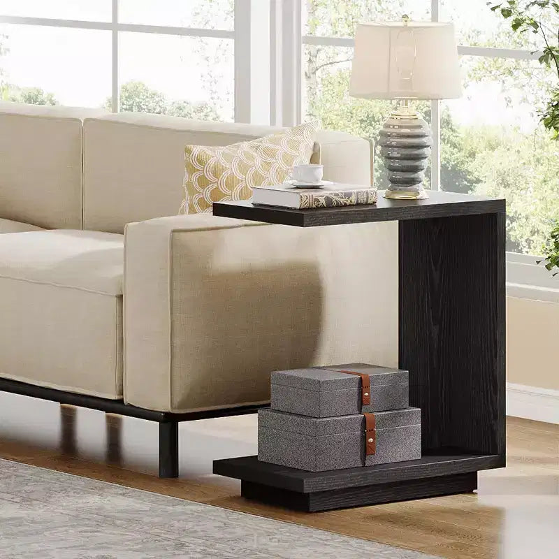 Tribesigns C-Shaped End Table with 2-Tier Storage Shelves