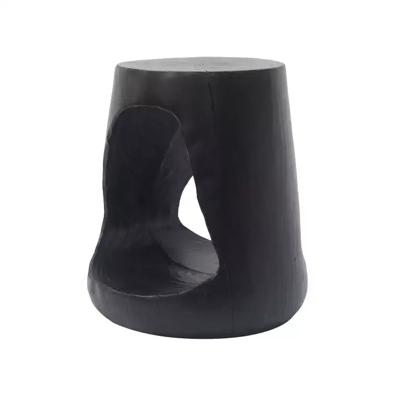 Hollow Side Table, Wood-like texture, Black Color