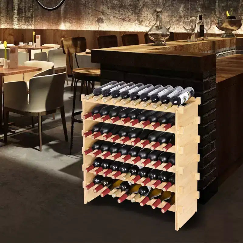 VEVOR 72 Bottle Stackable Modular Wine Rack, 8-Tier Solid Bamboo Wood Storage Racks, Floor Freestanding Wines Holder Display Shelf, Natural Color