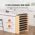 VEVOR 72 Bottle Stackable Modular Wine Rack, 8-Tier Solid Bamboo Wood Storage Racks, Floor Freestanding Wines Holder Display Shelf, Natural Color