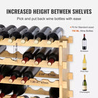 VEVOR 72 Bottle Stackable Modular Wine Rack, 8-Tier Solid Bamboo Wood Storage Racks, Floor Freestanding Wines Holder Display Shelf, Natural Color