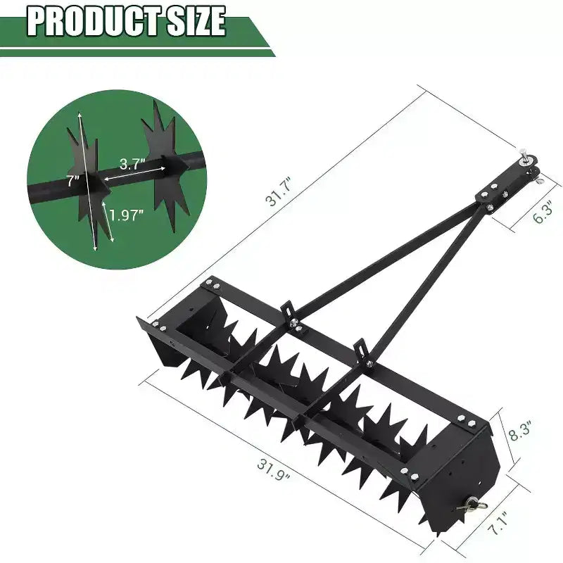 32 Tow Behind Spike Aerator, Tow Behind Lawn Plug Aerator with Soil Penetrator Spikes for Lawn, Yard and Garden