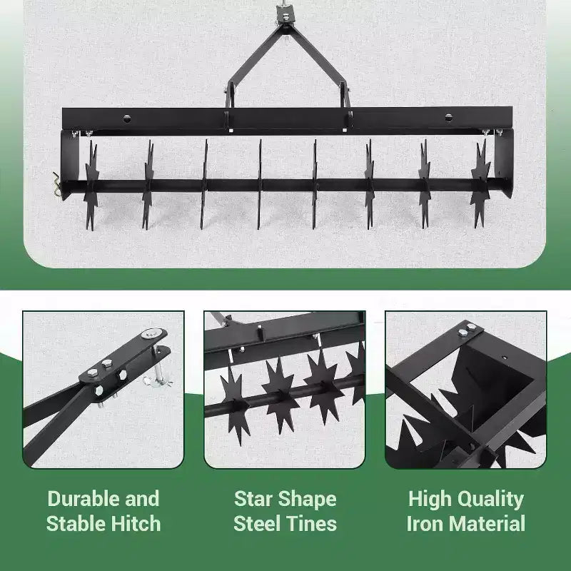 32 Tow Behind Spike Aerator, Tow Behind Lawn Plug Aerator with Soil Penetrator Spikes for Lawn, Yard and Garden