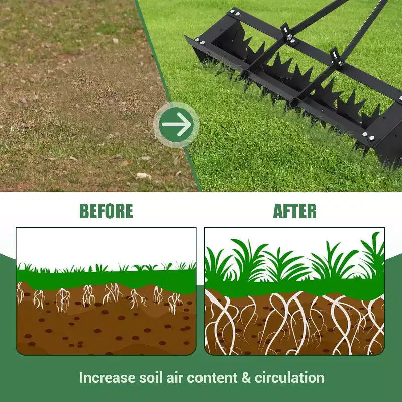 32 Tow Behind Spike Aerator, Tow Behind Lawn Plug Aerator with Soil Penetrator Spikes for Lawn, Yard and Garden