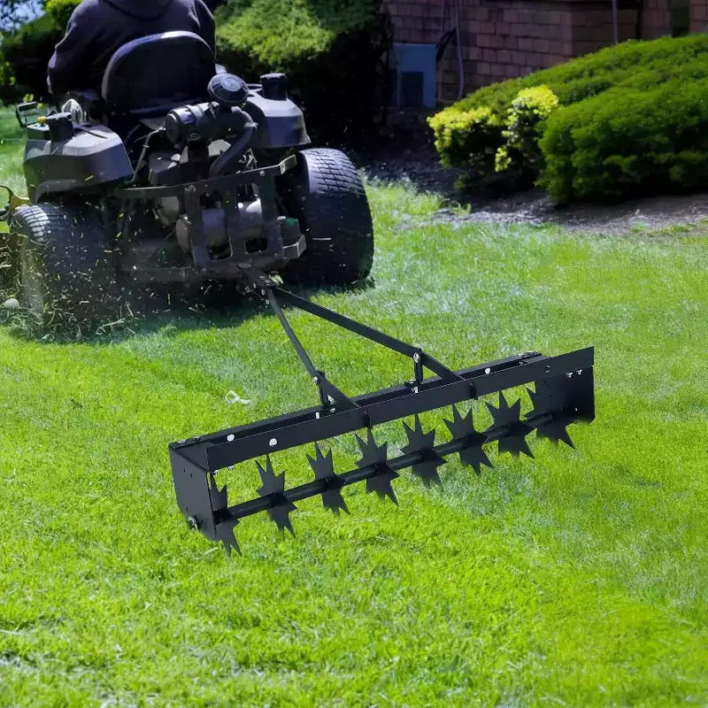 32 Tow Behind Spike Aerator, Tow Behind Lawn Plug Aerator with Soil Penetrator Spikes for Lawn, Yard and Garden