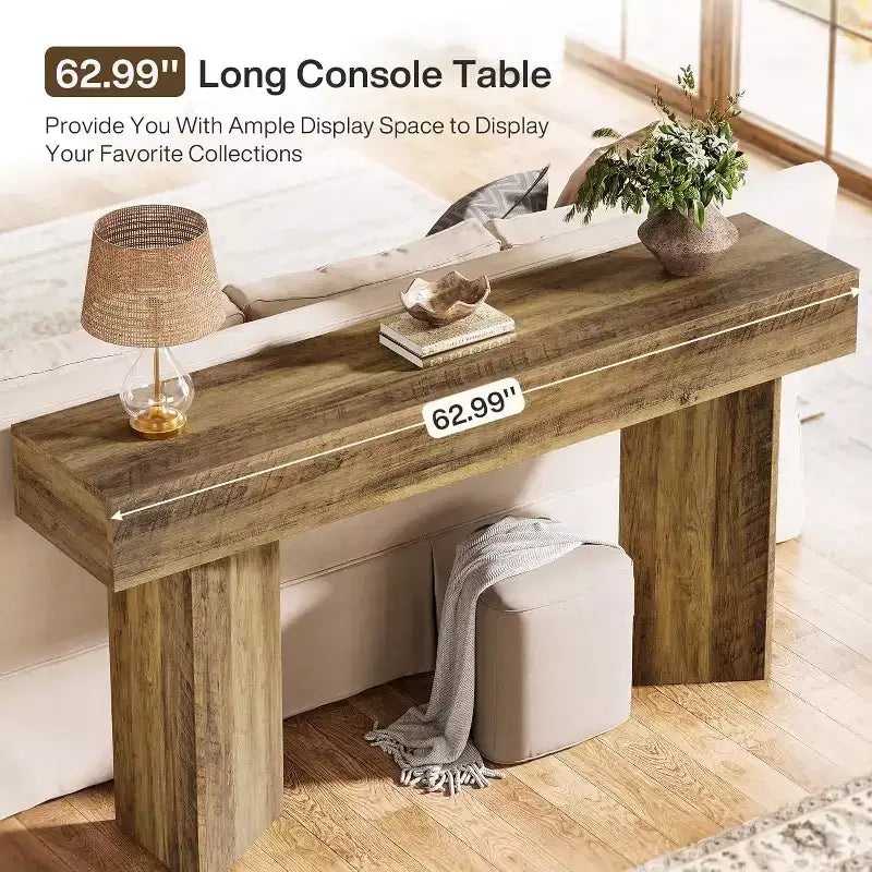 Lantine 63-Inch Farmhouse Console Table, Narrow Long Sofa Table Behind Couch