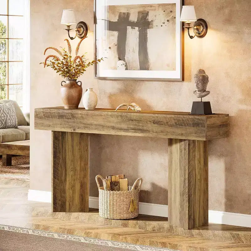 Lantine 63-Inch Farmhouse Console Table, Narrow Long Sofa Table Behind Couch