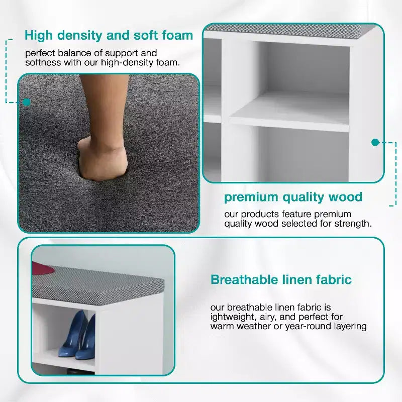 BestMassage Shoe Bench Storage Shoe Organizer Entryway Bench with with Cushion