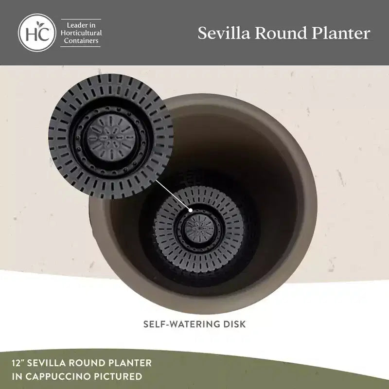 The HC Companies Sevilla Round Self-Watering Pot, Plastic Classic Planter with Internal Disk for Indoor and Outdoor Plants, 14 Inch, White