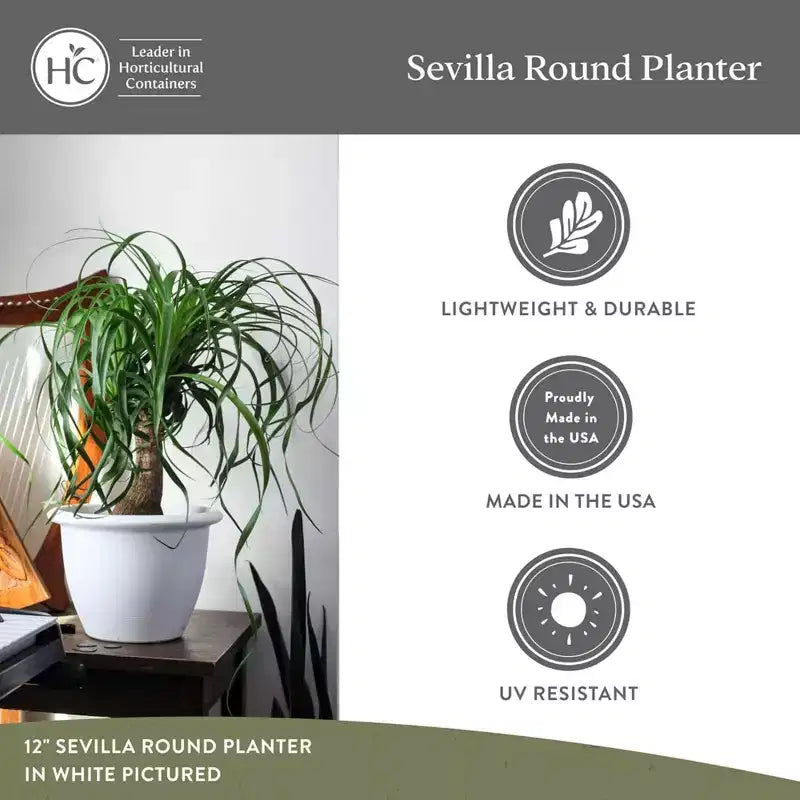 The HC Companies Sevilla Round Self-Watering Pot, Plastic Classic Planter with Internal Disk for Indoor and Outdoor Plants, 14 Inch, White