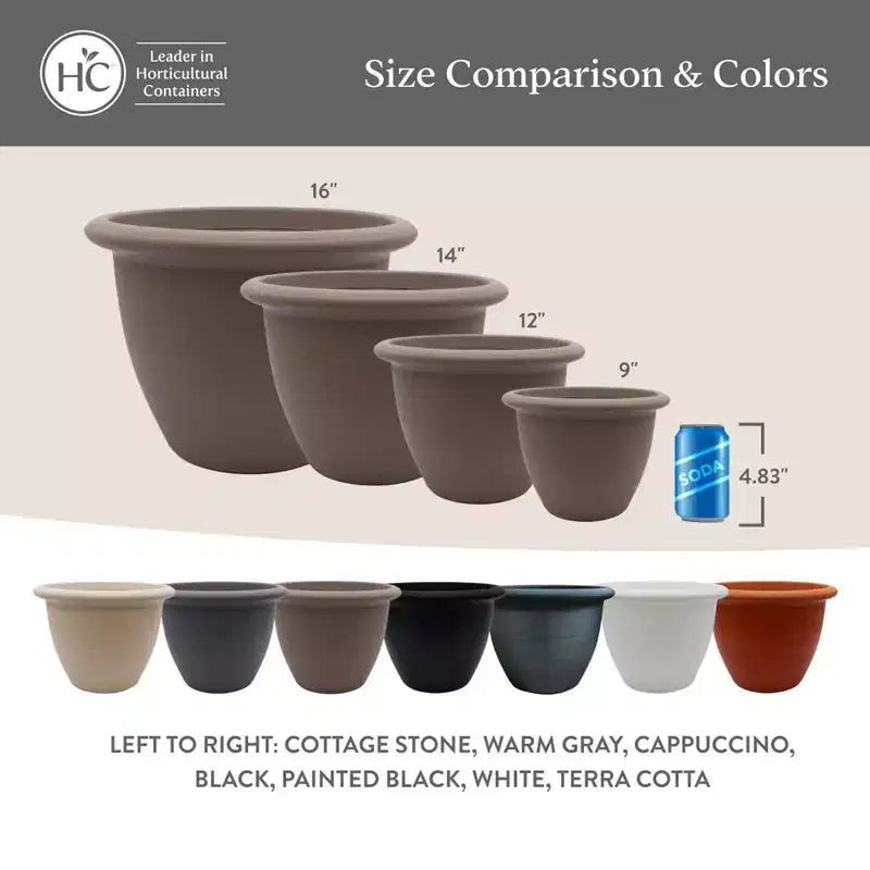 The HC Companies Sevilla Round Self-Watering Pot, Plastic Classic Planter with Internal Disk for Indoor and Outdoor Plants, 14 Inch, White
