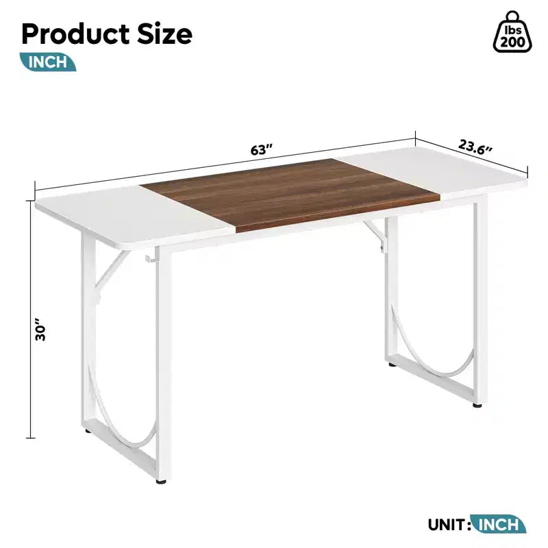 PINMOCO 63 Inch Home Office Desk, Modern Computer Desk with Waterproof Wood Top and Metal Frame for Study Room