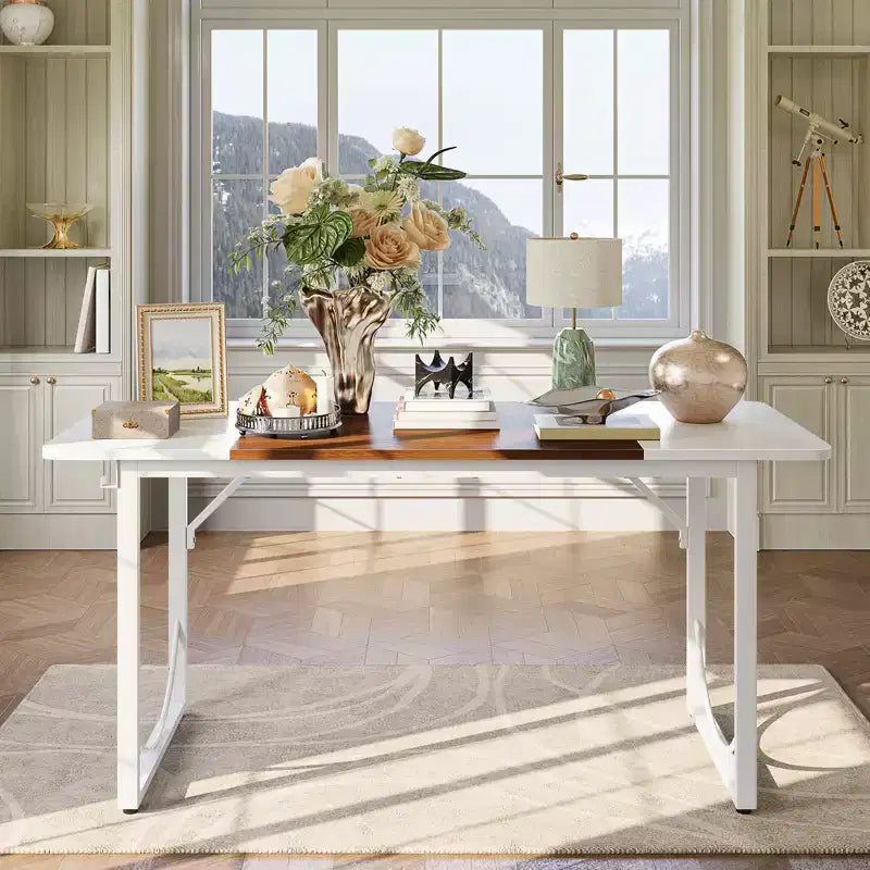 PINMOCO 63 Inch Home Office Desk, Modern Computer Desk with Waterproof Wood Top and Metal Frame for Study Room