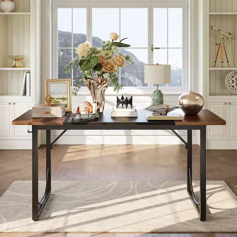 PINMOCO 63 Inch Home Office Desk, Modern Computer Desk with Waterproof Wood Top and Metal Frame for Study Room