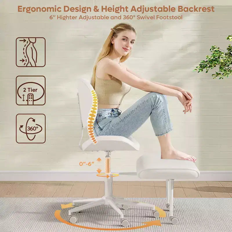 Pinmoco Armless Cross Legged Office Chair, Extra Wide Seat, 360 Swivel Design, Ergonomic Desk Chair for Home Office, Gaming & Meditation