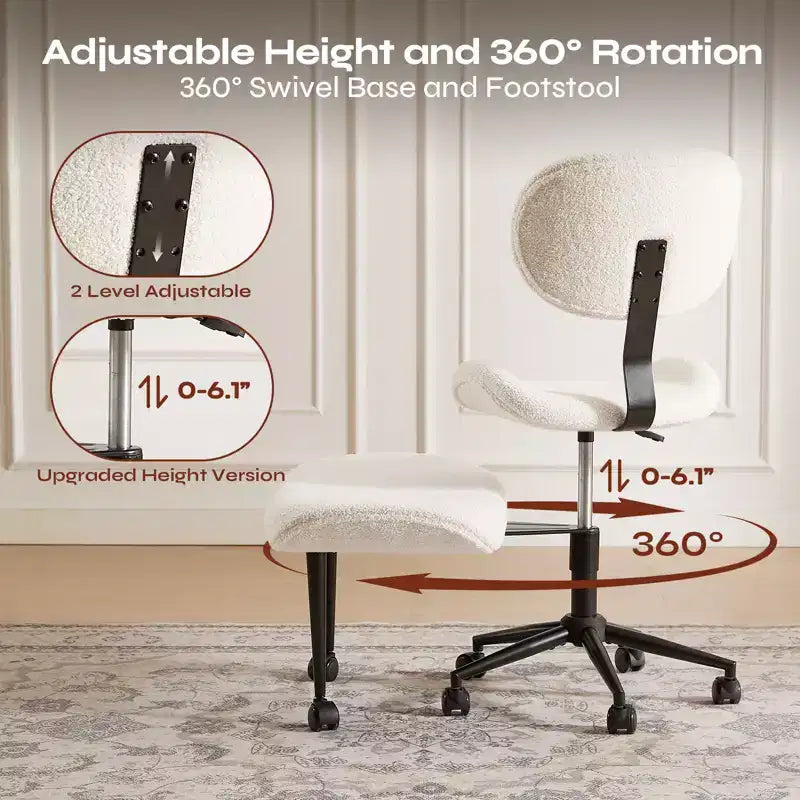Pinmoco Armless Cross Legged Office Chair, Extra Wide Seat, 360 Swivel Design, Ergonomic Desk Chair for Home Office, Gaming & Meditation
