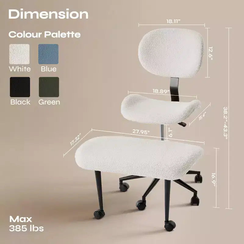 Pinmoco Armless Cross Legged Office Chair, Extra Wide Seat, 360 Swivel Design, Ergonomic Desk Chair for Home Office, Gaming & Meditation