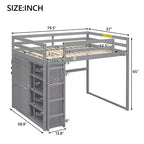 Full Size Wood Loft Bed with Built-in Wardrobe, Storage Shelves & LED Light, White/Gray - ModernLuxe