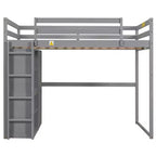 Full Size Wood Loft Bed with Built-in Wardrobe, Storage Shelves & LED Light, White/Gray - ModernLuxe