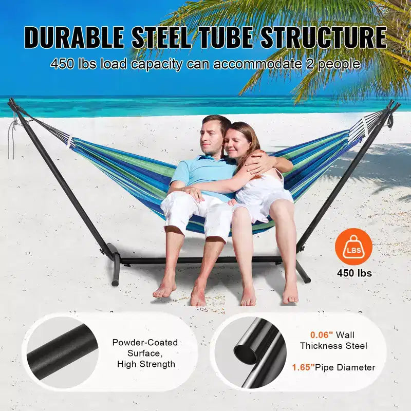 VEVOR Portable Hammock Stand, 450lbs Capacity Steel Hammock Stand for 2 Person, Heavy Duty Adjustable Hooks Hammock Frame Fits 9.5-12.6 ft Hammocks