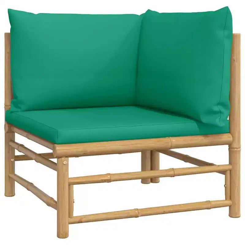 vidaXL Outdoor Patio Corner Sofa with Green Cushions  Natural Bamboo, Thick Padded Comfort, Easy Assembly, Modular Design  27.2 x 27.2 x 25.6 inch