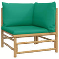 vidaXL Outdoor Patio Corner Sofa with Green Cushions  Natural Bamboo, Thick Padded Comfort, Easy Assembly, Modular Design  27.2 x 27.2 x 25.6 inch