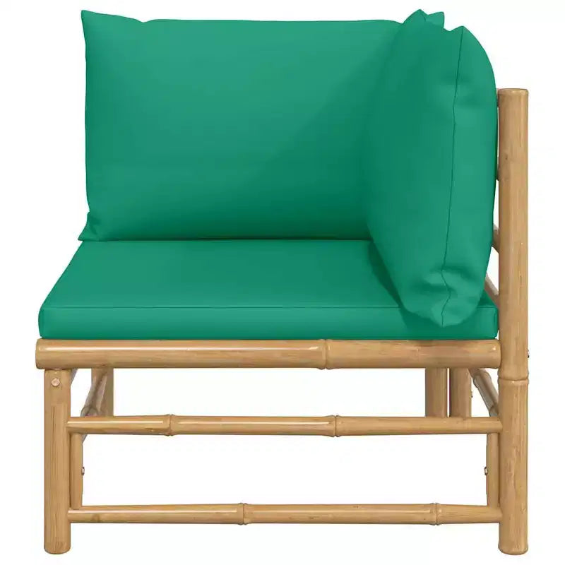 vidaXL Outdoor Patio Corner Sofa with Green Cushions  Natural Bamboo, Thick Padded Comfort, Easy Assembly, Modular Design  27.2 x 27.2 x 25.6 inch