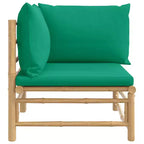 vidaXL Outdoor Patio Corner Sofa with Green Cushions  Natural Bamboo, Thick Padded Comfort, Easy Assembly, Modular Design  27.2 x 27.2 x 25.6 inch
