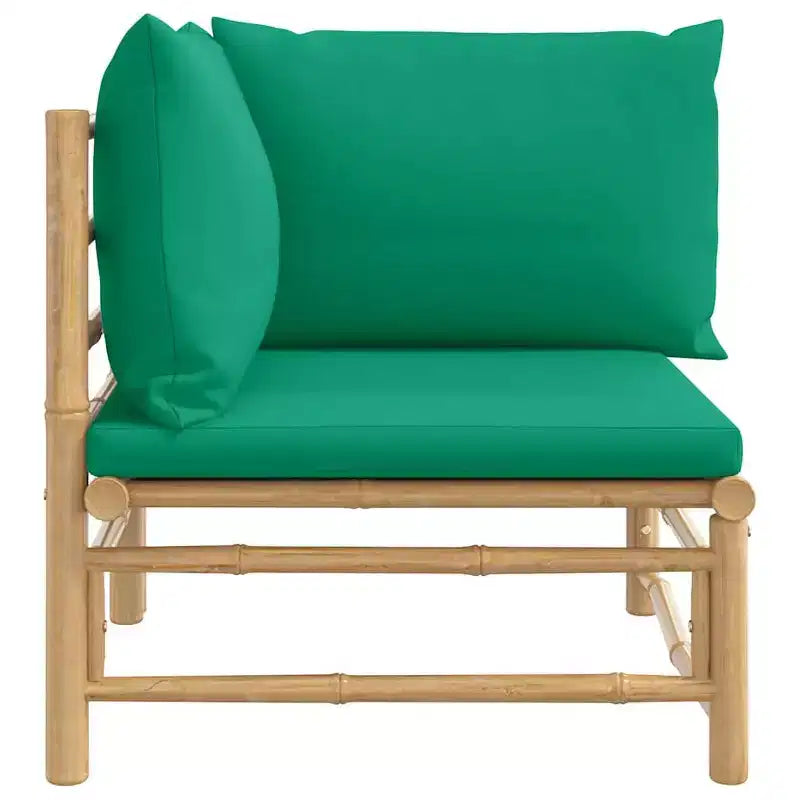 vidaXL Outdoor Patio Corner Sofa with Green Cushions  Natural Bamboo, Thick Padded Comfort, Easy Assembly, Modular Design  27.2 x 27.2 x 25.6 inch