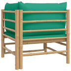 vidaXL Outdoor Patio Corner Sofa with Green Cushions  Natural Bamboo, Thick Padded Comfort, Easy Assembly, Modular Design  27.2 x 27.2 x 25.6 inch