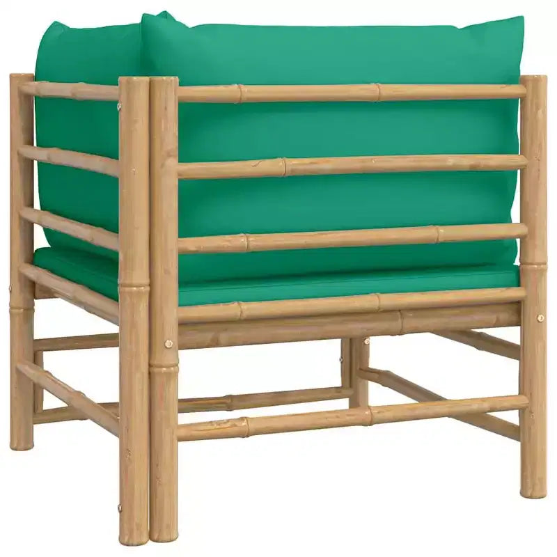 vidaXL Outdoor Patio Corner Sofa with Green Cushions  Natural Bamboo, Thick Padded Comfort, Easy Assembly, Modular Design  27.2 x 27.2 x 25.6 inch