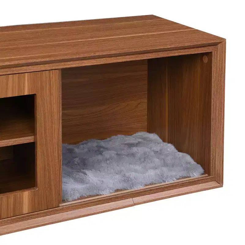 Cat TV Stand Extendable TV Stand Litter Box TV Console, Cat friendly Furniture, Mid-Century Morden, Walnut-ModernLuxe