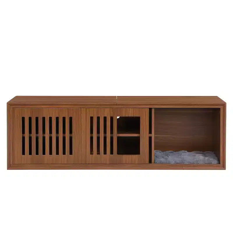 Cat TV Stand Extendable TV Stand Litter Box TV Console, Cat friendly Furniture, Mid-Century Morden, Walnut-ModernLuxe