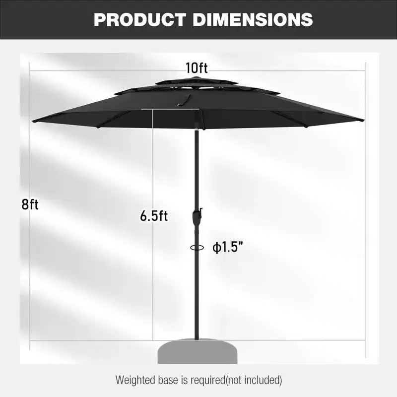 Costway 10 ft 3-tier Vented Patio Umbrella Large Market Table Umbrella Outdoor Sun Shade Brown/Turquoise/Navy/Beige/Gray/Red/Black