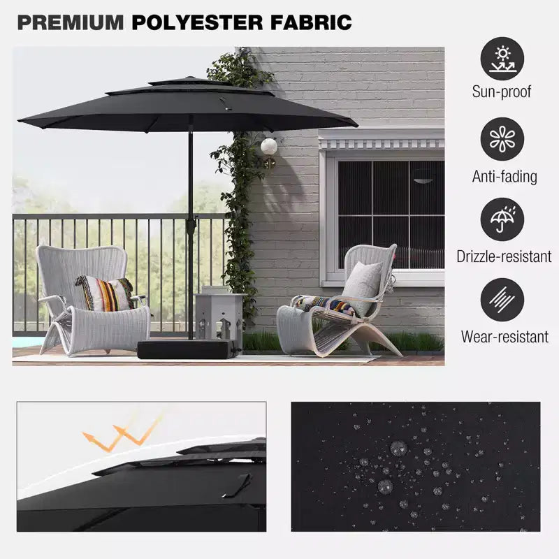 Costway 10 ft 3-tier Vented Patio Umbrella Large Market Table Umbrella Outdoor Sun Shade Brown/Turquoise/Navy/Beige/Gray/Red/Black