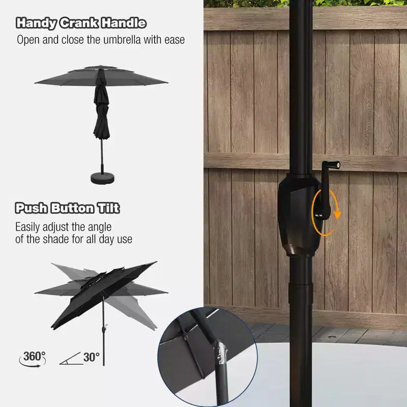Costway 10 ft 3-tier Vented Patio Umbrella Large Market Table Umbrella Outdoor Sun Shade Brown/Turquoise/Navy/Beige/Gray/Red/Black