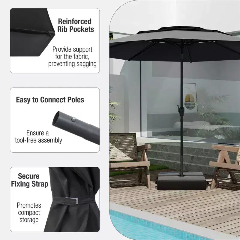 Costway 10 ft 3-tier Vented Patio Umbrella Large Market Table Umbrella Outdoor Sun Shade Brown/Turquoise/Navy/Beige/Gray/Red/Black
